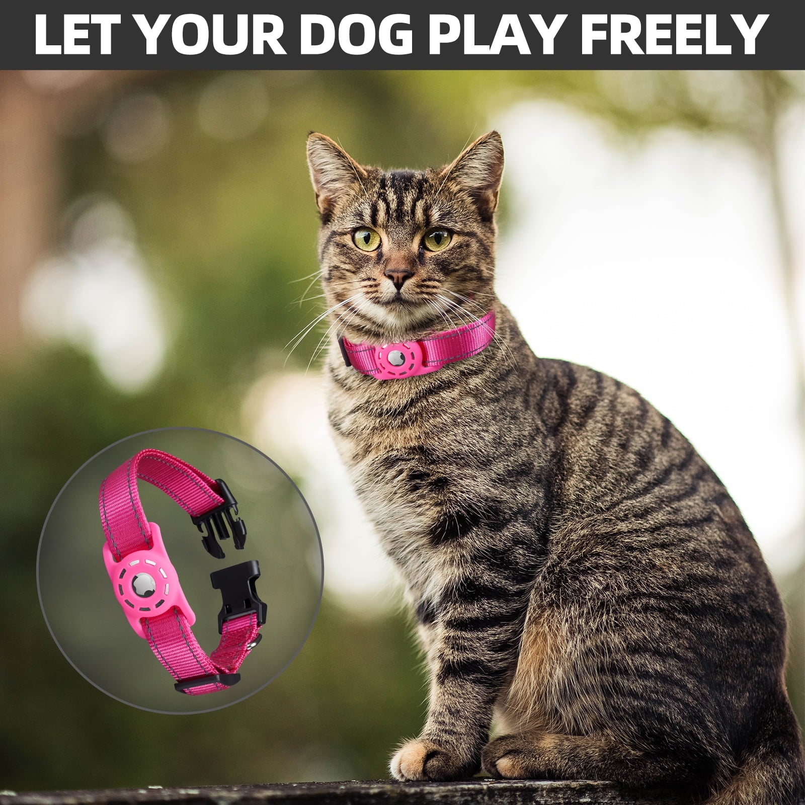AirTag Cat Collar, Compatible with Apple AirTag, Polyester Pet Kitten Puppy Collar with Silicone AirTag Holder for Small Dogs, Pink Rose, XS: 8''-12'' Neck
