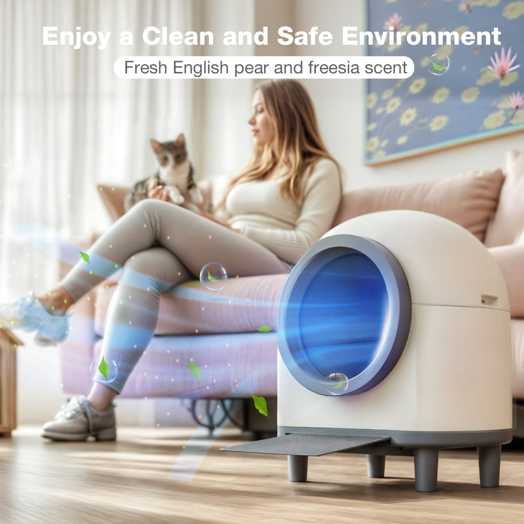 Aoruefar Smart Self-Cleaning Cat Litter Box with APP Control & Odor-Free Technology, Automatic Litter Box for Cats (Remote Monitoring) Cat Litter Box with Litter Control Pedal