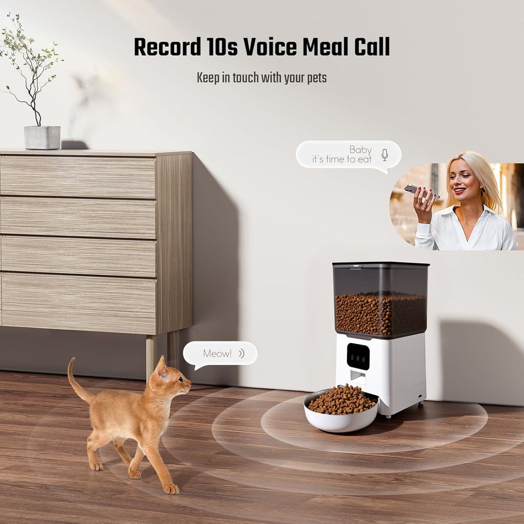 BN-LINK Automatic Cat Feeder 6L WIFI, 2.4G WiFi Timed Pet Feeder Cat Food Dispenser, 6L Automatic Cat Food Dispenser for Small Pets Indoor, White