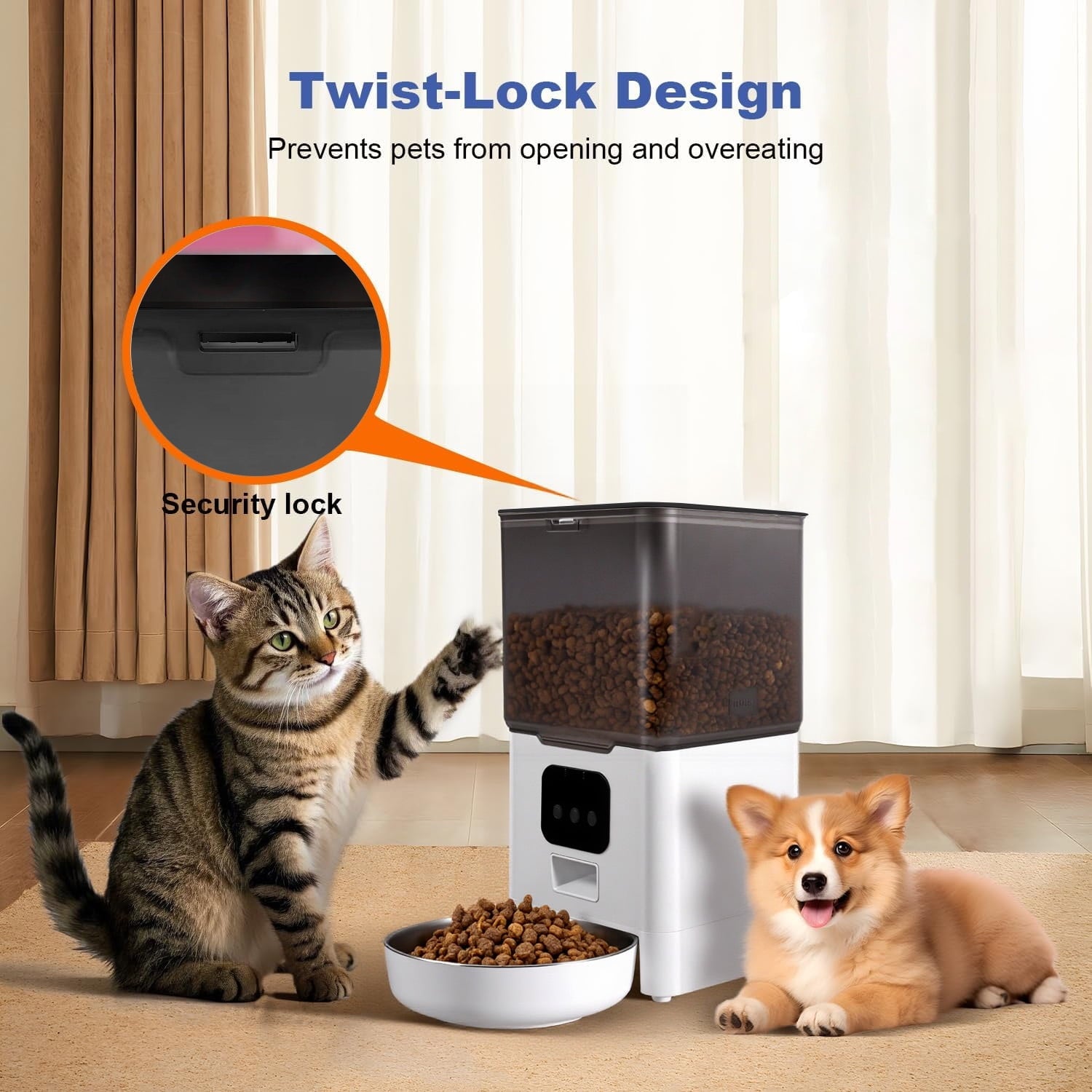 BN-LINK Automatic Cat Feeder 6L WIFI, 2.4G WiFi Timed Pet Feeder Cat Food Dispenser, 6L Automatic Cat Food Dispenser for Small Pets Indoor, White