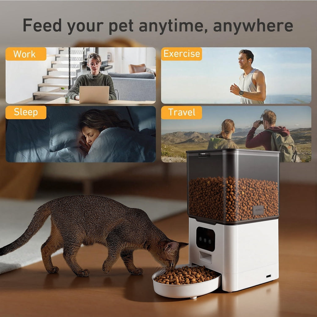 BN-LINK Automatic Cat Feeder 6L WIFI, 2.4G WiFi Timed Pet Feeder Cat Food Dispenser, 6L Automatic Cat Food Dispenser for Small Pets Indoor, White