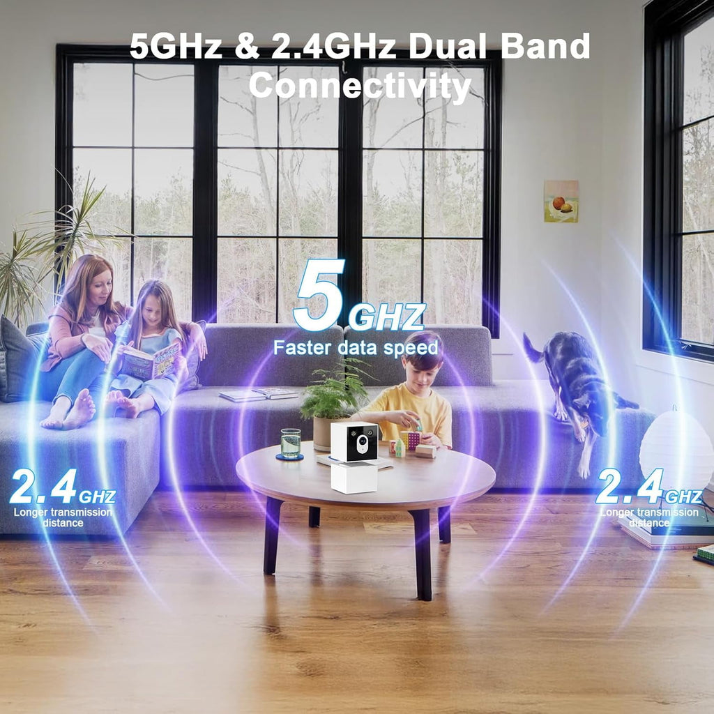 2K Indoor Security Camera, 5G&2.4G WiFi Cameras for Home Security, 360°Pan/Tilt Baby/Dog/Pet Camera, 911 Emergency, 2-Way Talk, AI Descriptive Notification, Color Night Vision
