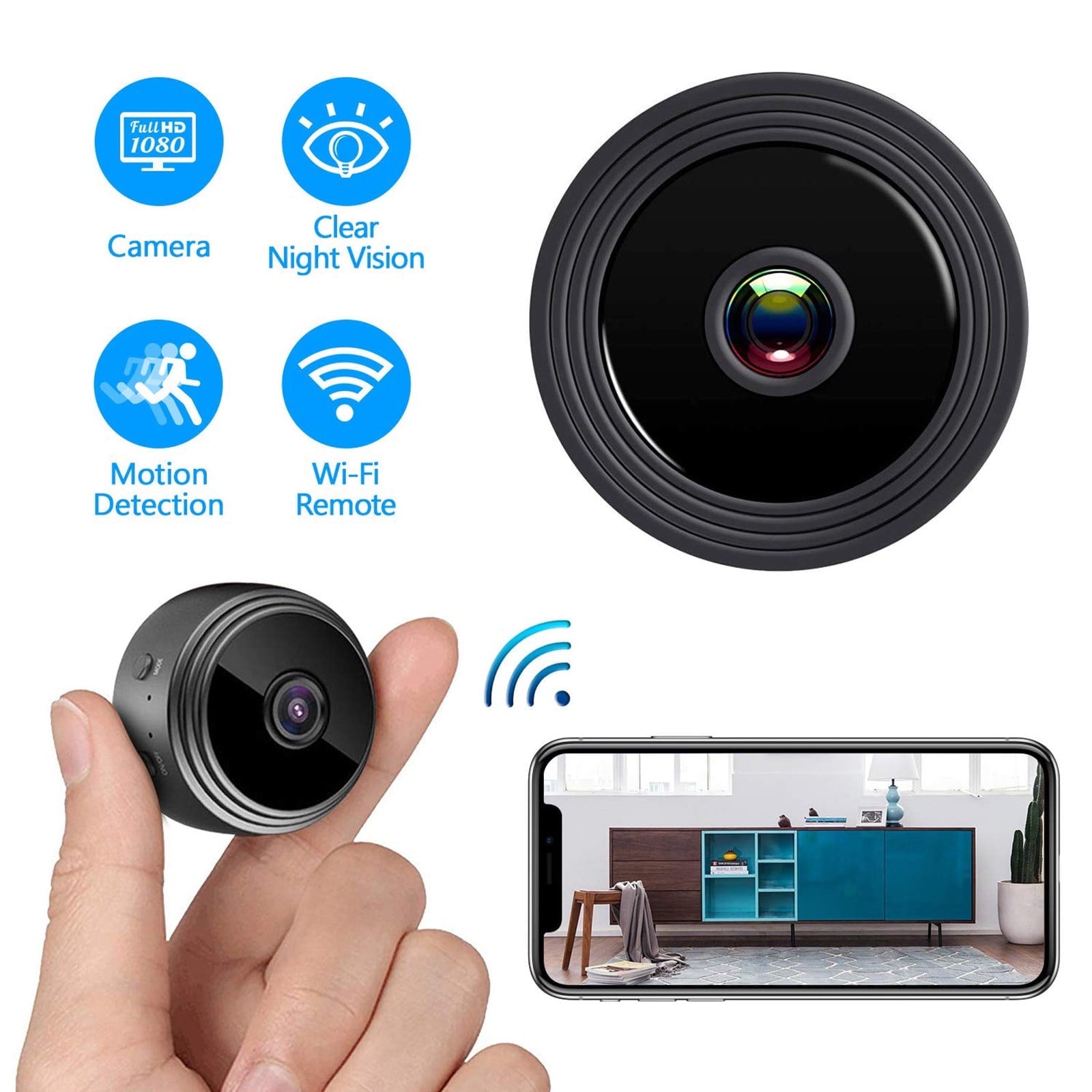 Clearance! EQWLJWE Wireless Security Camera Mini 1080P WiFi Battery Operated Indoor Camera Home Surveillance with Remote App for Office Home Car Baby Pet Cat Dog