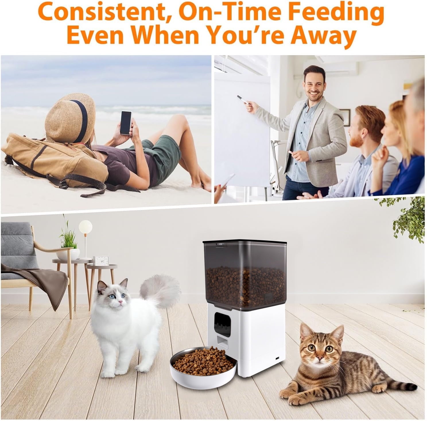 BN-LINK Automatic Cat Feeder 6L WIFI, 2.4G WiFi Timed Pet Feeder Cat Food Dispenser, 6L Automatic Cat Food Dispenser for Small Pets Indoor, White