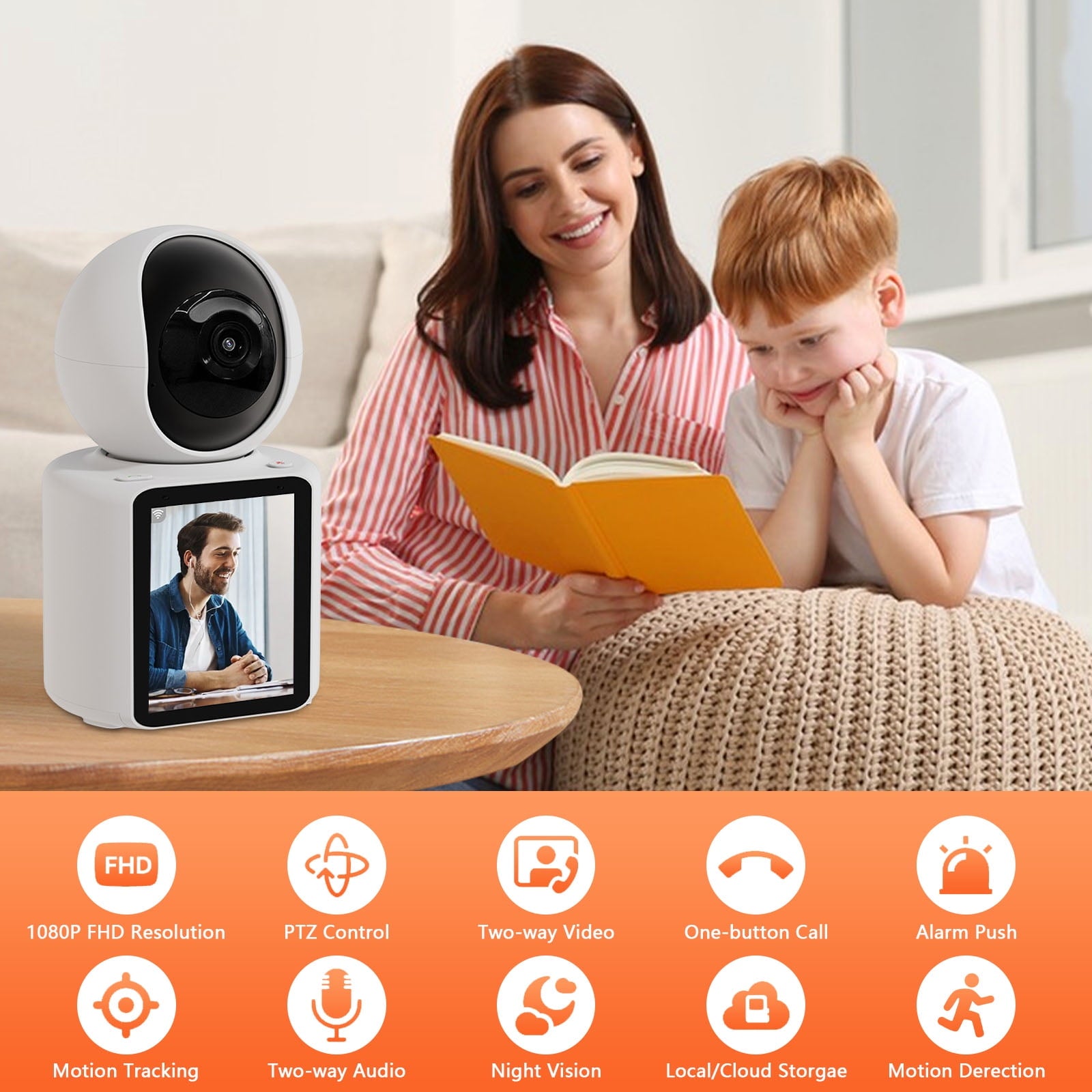 Baby Monitor with Two Way Video Call, 2.8” Screen, 1080P HD Wifi Security Camera for Baby Monitor, Pet Camera, AI Motion Detection and One-Click Call, Dual Light Full Color Night Vision Camera