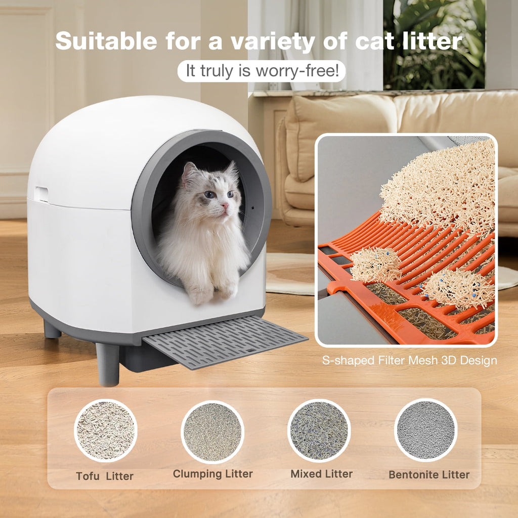 Aoruefar Smart Self-Cleaning Cat Litter Box with APP Control & Odor-Free Technology, Automatic Litter Box for Cats (Remote Monitoring) Cat Litter Box with Litter Control Pedal